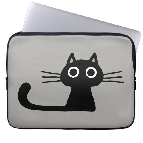 Cool Black Kitty Cat  Whimsical Animal Art Laptop Sleeve