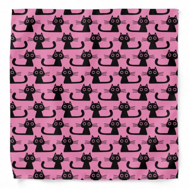 Cool Black Kitty Cats Pattern Funky Feline Fashion Bandana (Front)