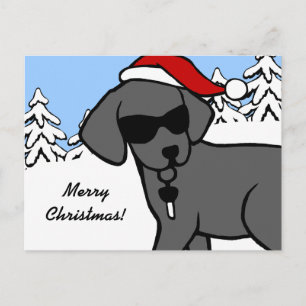 Cool Black Lab Cartoon Christmas Snow Woods Holiday Postcard
