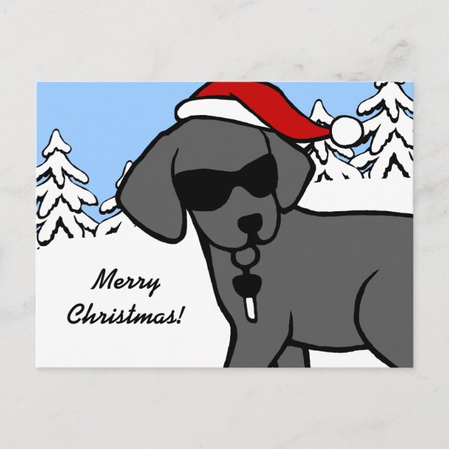 Cool Black Lab Cartoon Christmas Snow Woods Holiday Postcard (Front)