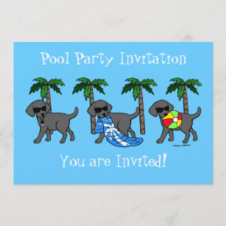 Cool Black Labradors Pool Party Invitation