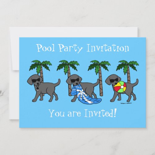 Cool Black Labradors Pool Party Invitation