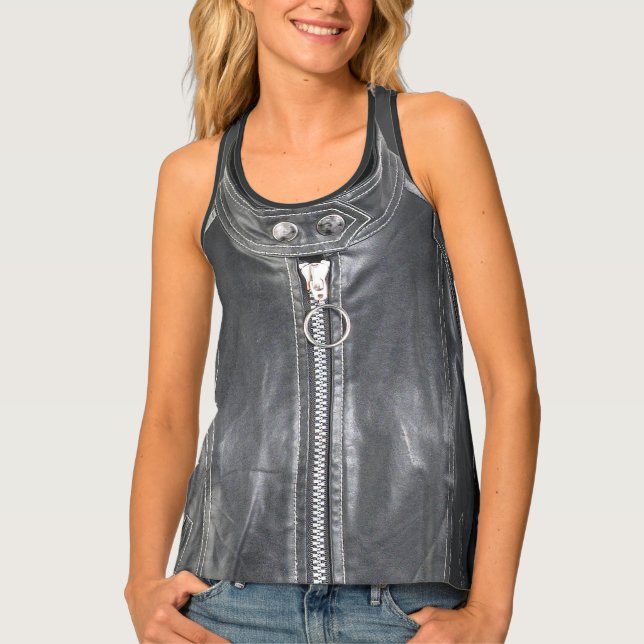 Cool black leather background tank top (Front)