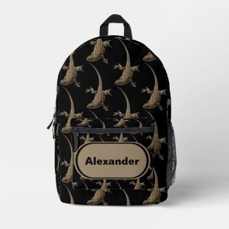 Cool Black Lizard Monogram Name Backpack