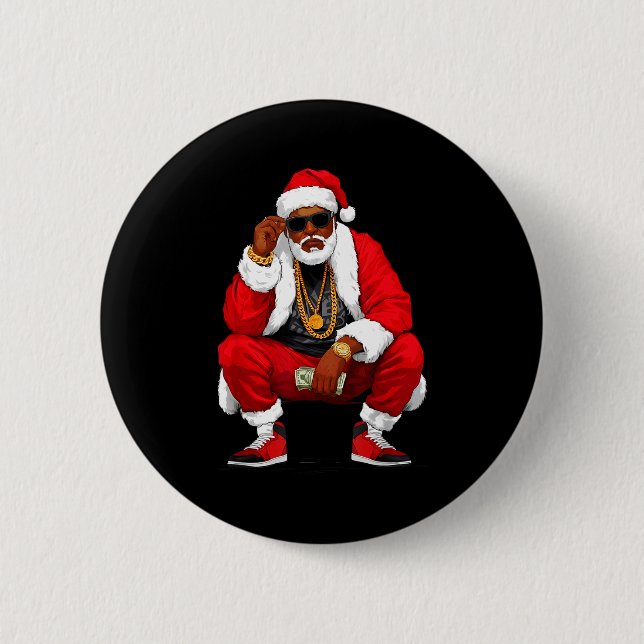 Cool Black Man Santa Claus Christmas African Ameri Button (Front)