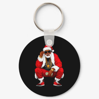 Cool Black Man Santa Claus Christmas African Ameri Keychain