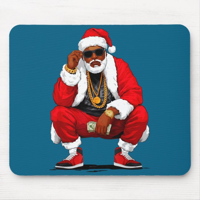 Cool Black Man Santa Claus Christmas African Ameri Mouse Pad (Front)