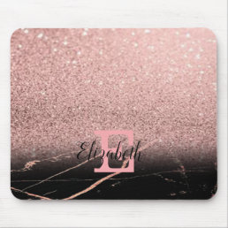 Cool Black  Marble,Glitter, Monogram-Personalized Mouse Pad