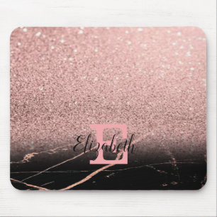 Cool Black Marble,Glitter, Monogram-Personalized Mouse Pad