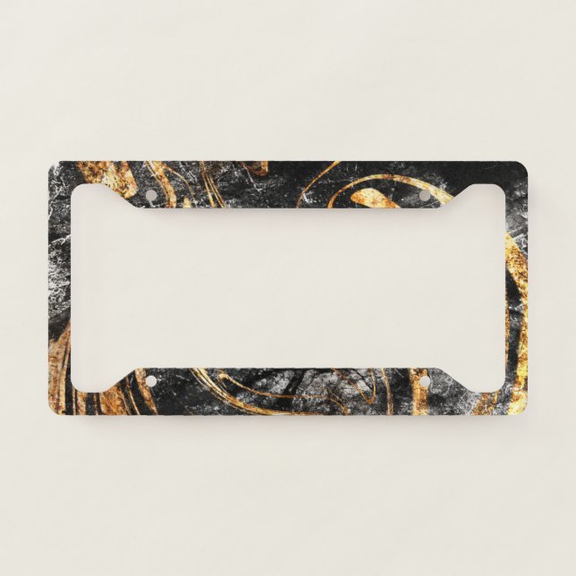 Cool Black Marble Gold Touch License Plate Frame (Front)