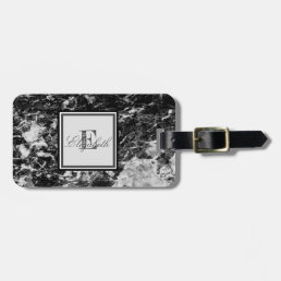Cool Black  Marble Texture, Monogram-Personalized Luggage Tag