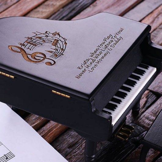 Cool Black Miniature Baby Piano Wooden Music Box (Detail)