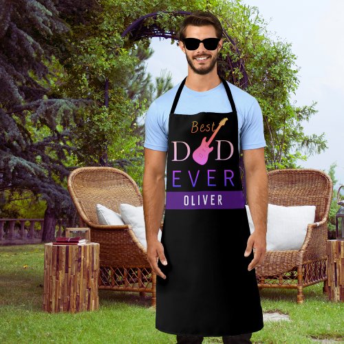 Cool Black Music Guitar Best Dad Ever Fathers Day Apron