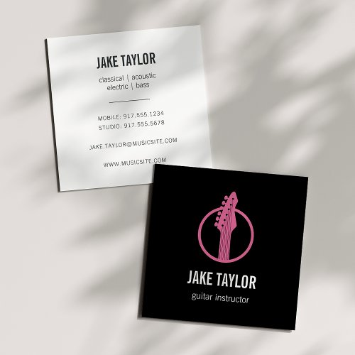 Cool Black  Pink Guitar Instructor Square Business Card