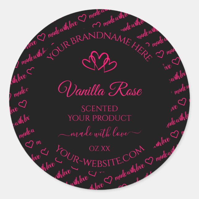 Cool Black Pink Word Cloud Product Labels Hearts (Front)