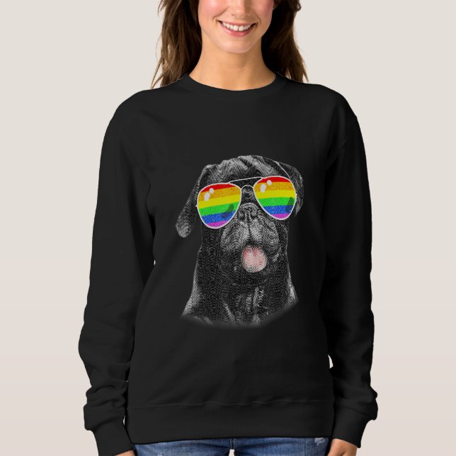 Cool Black Pug Dog Gay Pride Flag Sunglasses Lgbt Sweatshirt (Front)