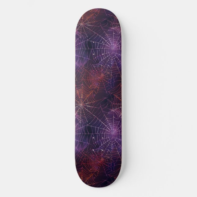 Cool Black Purple Red Spider Web Design Skateboard (Front)