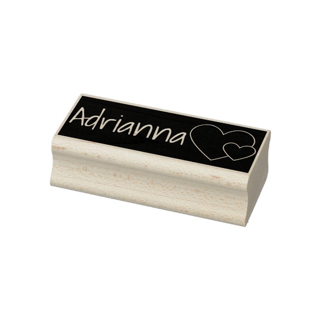 Cool Black Rectangle 2 Hearts Graphic Custom Name Rubber Stamp (Stamp)