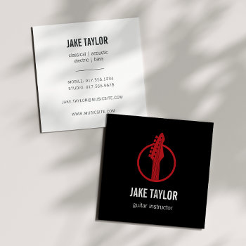 Cool Black & Red Guitar Instructor Square Business Card by RedwoodAndVine at Zazzle