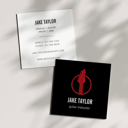 Cool Black  Red Guitar Instructor Square Business Card