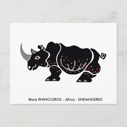 Cool Black RHINOCEROS _Conservation _ Ecology_ l _ Postcard