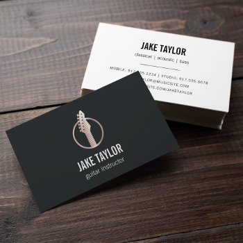 Cool Black & Rose Gold Guitar Lessons Business Card by RedwoodAndVine at Zazzle
