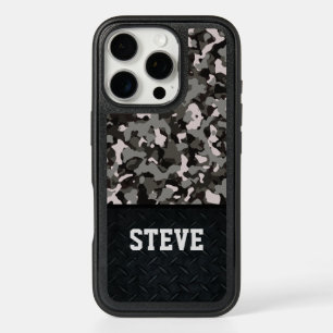 Cool Black Rugged Camo Name Men's Pattern iPhone 16 Pro Case