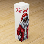 Cool Black Santa African American  Wine Box<br><div class="desc">Your friends and family will love this personalized design. With a cool black Santa with sunglasses and a red leather jacket and hat. The words Ho Ho Ho above his head. Down the side is where you'll customize this design. Add a Christmas greeting followed by your surname or other suitable...</div>