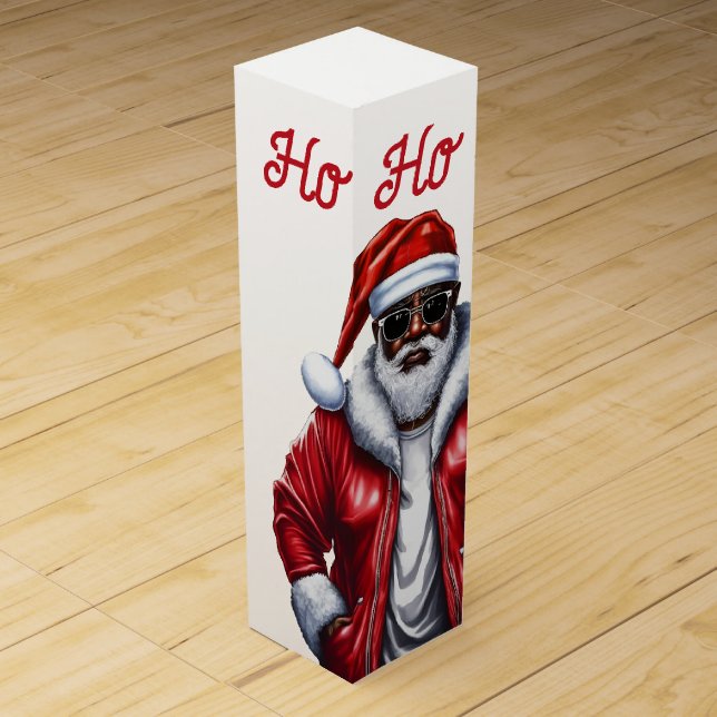 Cool Black Santa African American  Wine Box (Front)