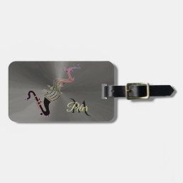 Cool Black Saxophone and Music Notes Monogram Luggage Tag