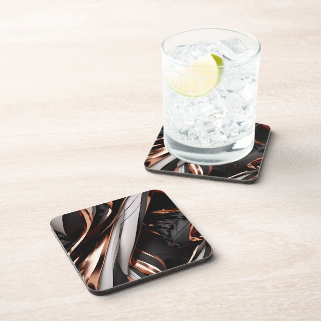 Cool Black, Silver and Copper Abstract 3D Effect Beverage Coaster (Right Side)