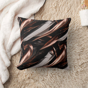 Cool Black, Silver and Copper Abstract 3D Effect Throw Pillow