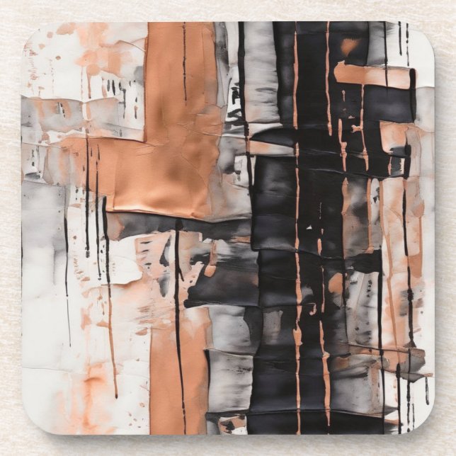 Cool Black, Silver and Copper Abstract Dripping  Beverage Coaster (Front)