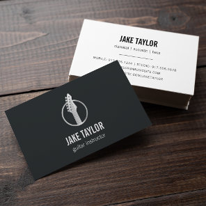 Cool Black & Silver Guitar Lessons Business Card