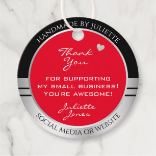 Cool Black Silver & Red Colors Packaging Thank You Favor Tags