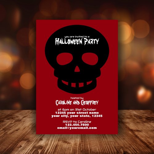 Cool Black Skull Blood Red Adults Scary Halloween Invitation