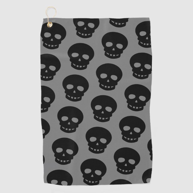 Cool Black Skull Dark Gray Pattern Golf Towel (Front)