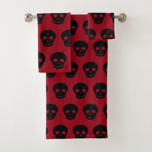 Cool Black Skull Pattern Burgundy Bath Towel Set