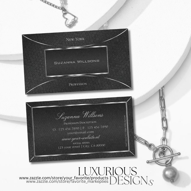 Cool Black Snake Patterns with Silver Decor Flashy Business Card (Creator Uploaded)
