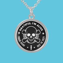 Cool Black Sober Anniversary Chip  Sterling Silver Necklace
