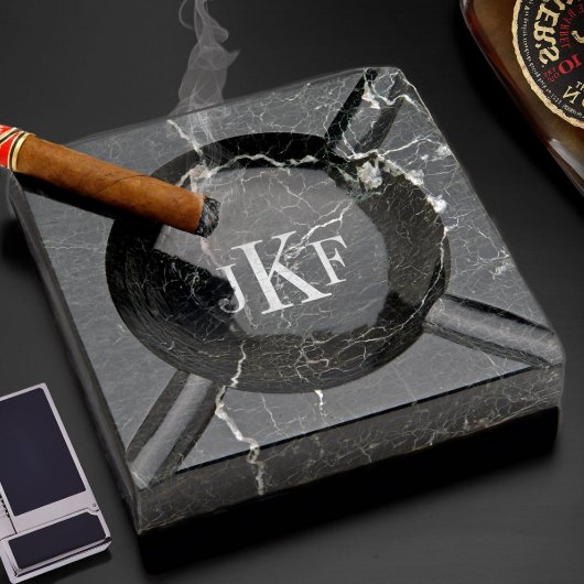 Cool Black Square Marble Cigar Ashtray  (Front)