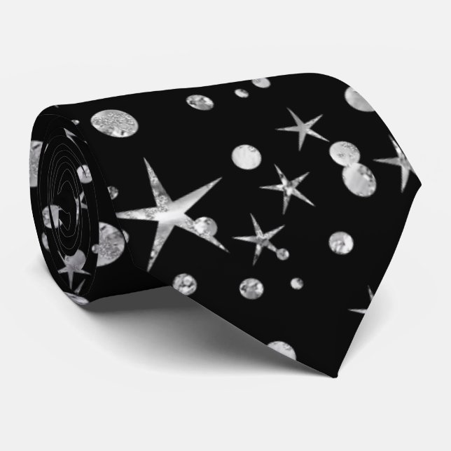 cool black star pattern  neck tie (Rolled)