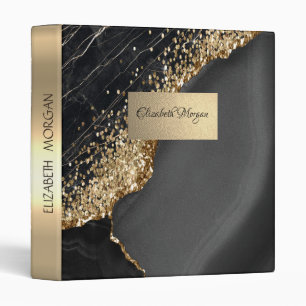 Cool Black Stone Granite Marble,Gold Sequins 3 Ring Binder