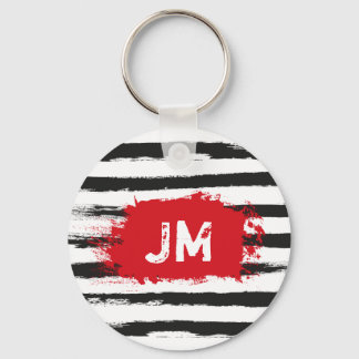 Cool BLACK STRIPES Brushstroke + Custom Monogram Keychain