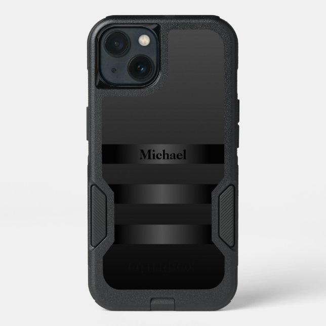 Cool Black Stripes Monogram Otterbox iPhone Case (Back)