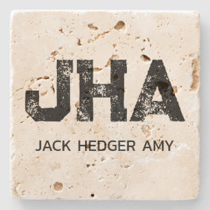 COOL BLACK THREE LETTER MONOGRAM NAME TRAVERTINE STONE COASTER