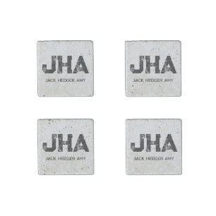 COOL BLACK THREE LETTER MONOGRAM NAME TRAVERTINE STONE MAGNET