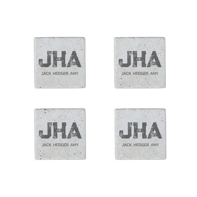 COOL BLACK THREE LETTER MONOGRAM NAME TRAVERTINE STONE MAGNET (Front)