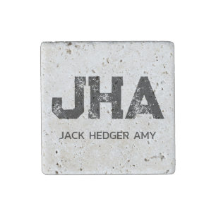 COOL BLACK THREE LETTER MONOGRAM NAME TRAVERTINE STONE MAGNET