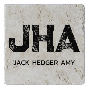 COOL BLACK THREE LETTER MONOGRAM NAME TRAVERTINE TRIVET